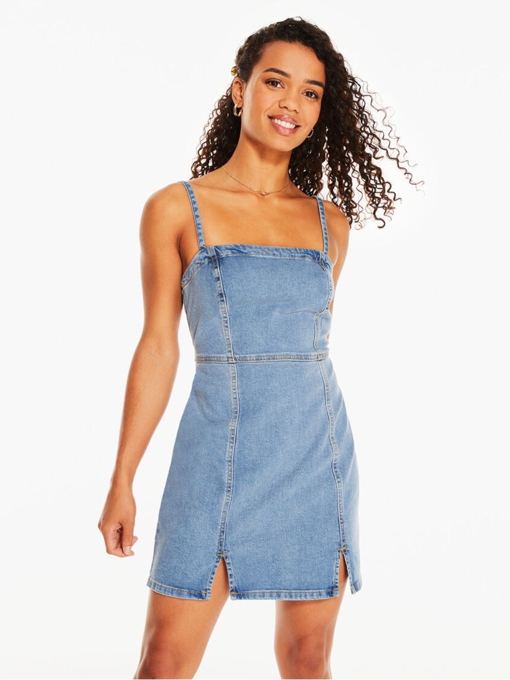 Aeropostale Light Blue Denim Square-Neck Mini Overalls Dress